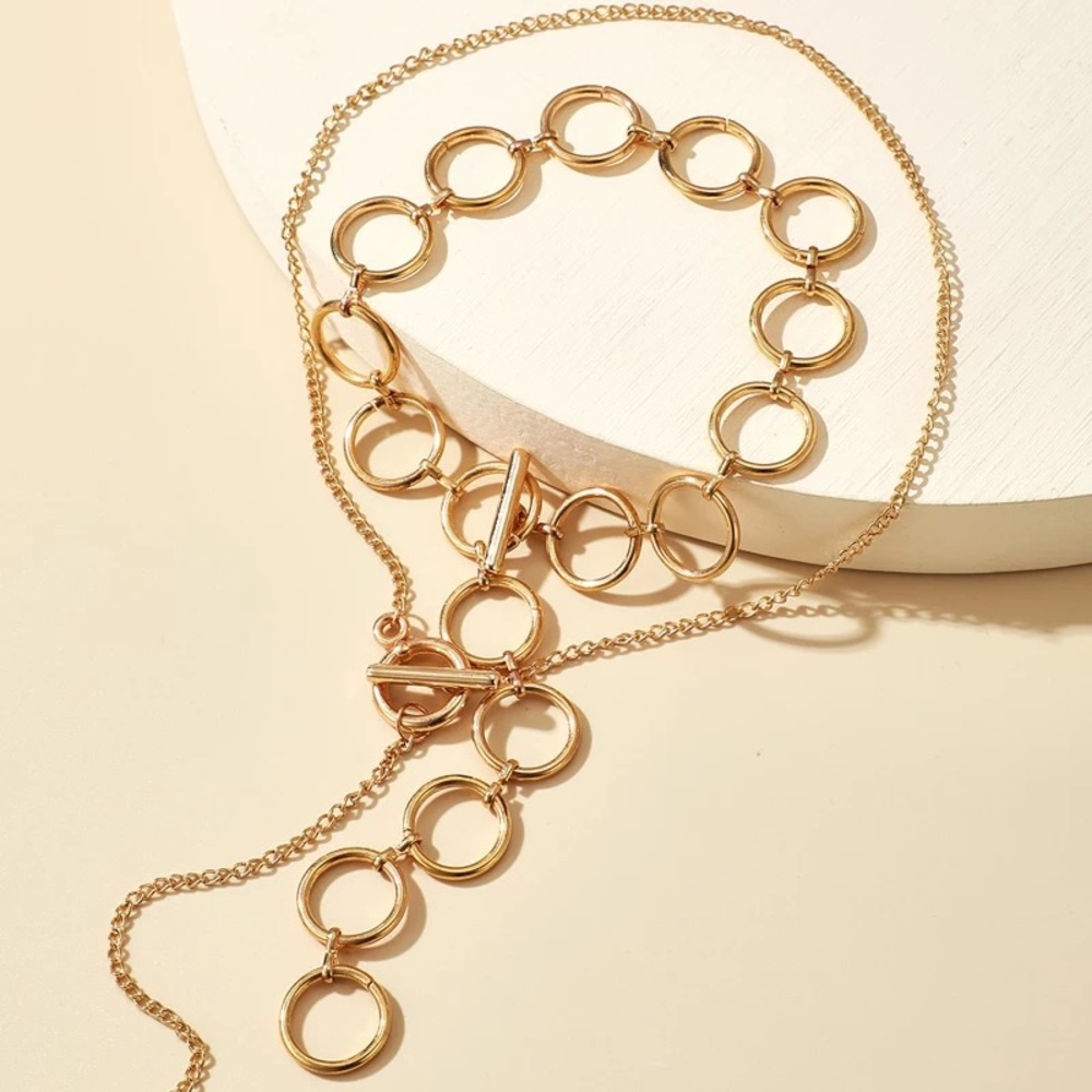 Gold Long tassle and choker double layer necklace - Picture 4 of 4